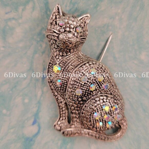 LARGE Gorgeous Cat Kitty Brooch Pin - Picture 4 of 7